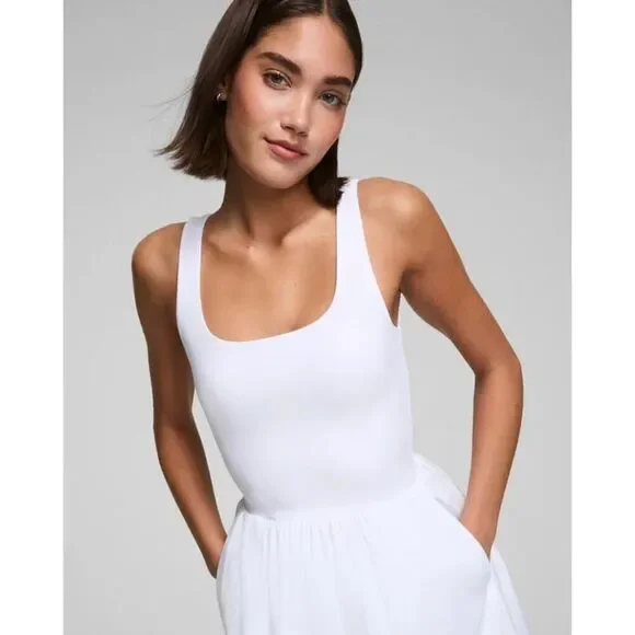 spanx jersey scoop dress This @spanx Jersey Scoop Neck Tank Midi Dress in dark pine is amazingthe  color is even more gorgeous in person. I've actually never owned a dress in  this shade before, and now